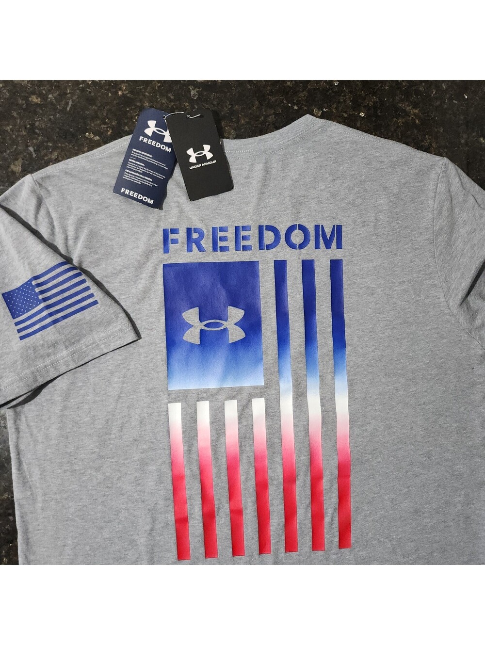 NWT Under Armour Freedom Flag Gradient USA American Shirt Performance Stretch